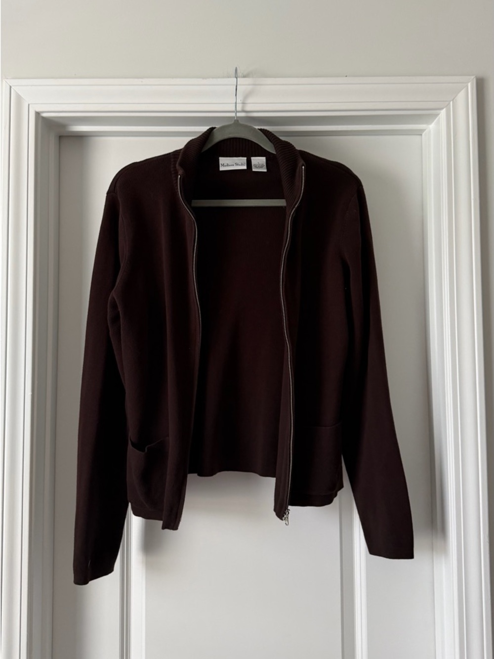 Madison Studio Brown Cotton Zip Cardigan